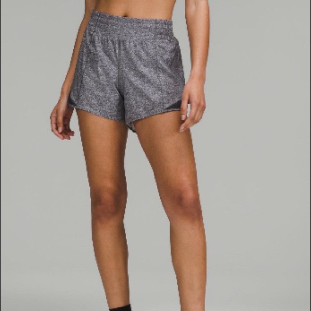 Lululemon Hotty Hot, high waisted, Heathered Gray shorts 4 inch